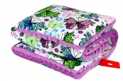 Komplet deka s polštářkem minky fialová s motýly