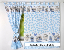 Závěsy Sovičky modro bílé