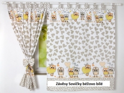 Závěsy Sovičky béžovo bílé