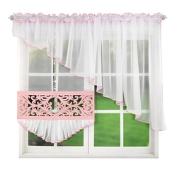 Asymetrická záclona s panelem růžová