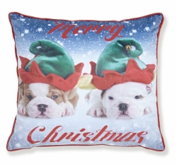 Povlak na polštářek Psi s vánočními čepičkami