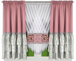 Komplet na okno s panelem růžovo bílý
