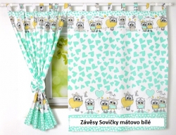 Závěsy Sovičky mátovo bílé