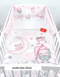 3 dílná sada do postýlky Sovičky šedo růžové